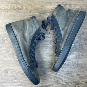 Frye Women’s Leather High Top Kira Sneaker, Grey and Navy, size 9.5